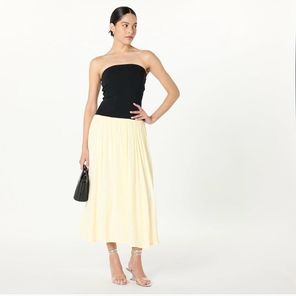 The Drop Womens Lillian Mixed Media Strapless Maxi Dress